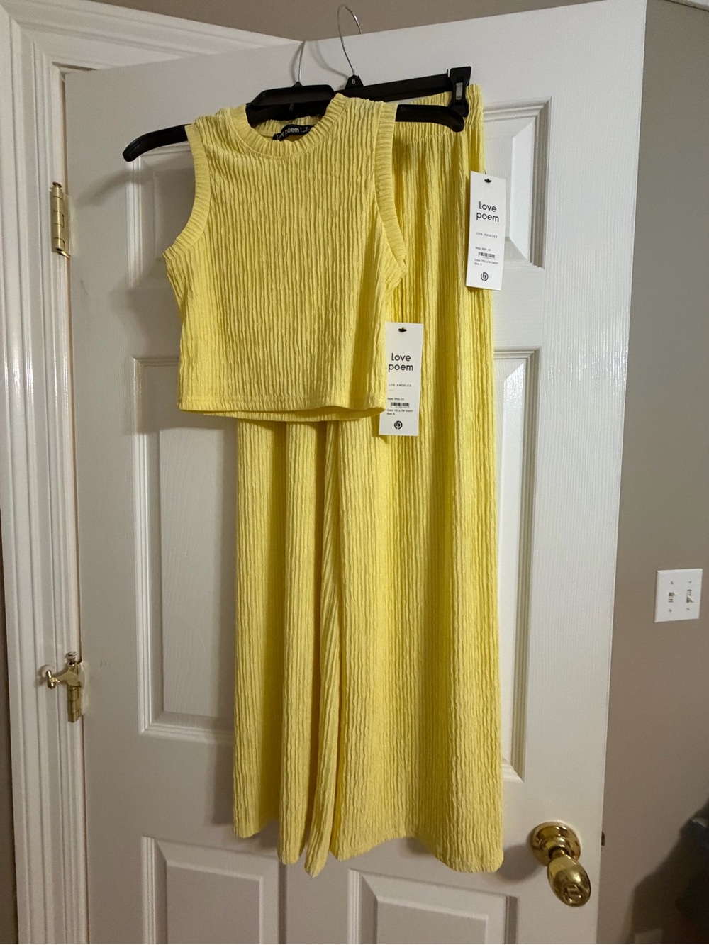 Love Poem Women's Yellow Ribbed Two-Piece Pantsuit
